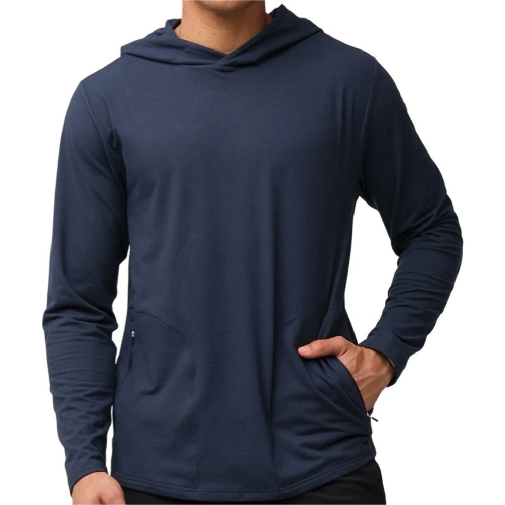 FRESH CLEAN THREADS XL Hoodie Navy Blue Performance Stretch Activewear Dad Bod